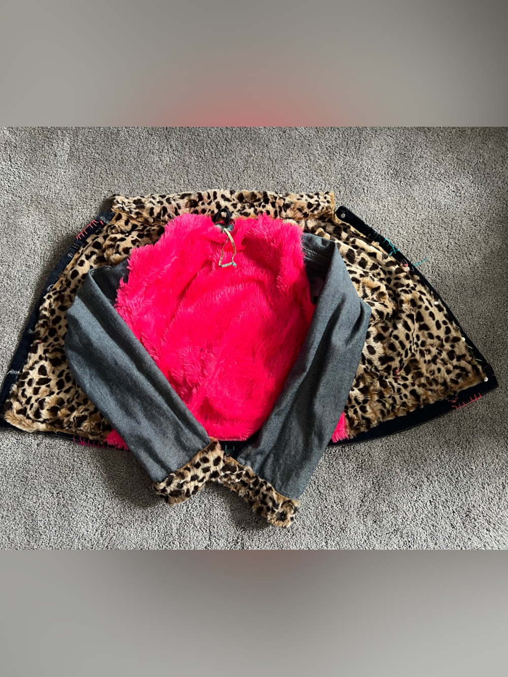 Antica Santoria Embroidered Denim Jacket with Fuschia and Leopard Trim - Picture 7 of 15